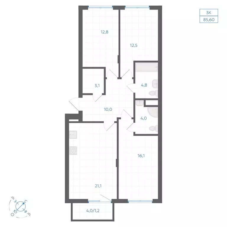 3-комнатная квартира: Челябинск, ЖК Клевер (85.6 м) - Фото 0