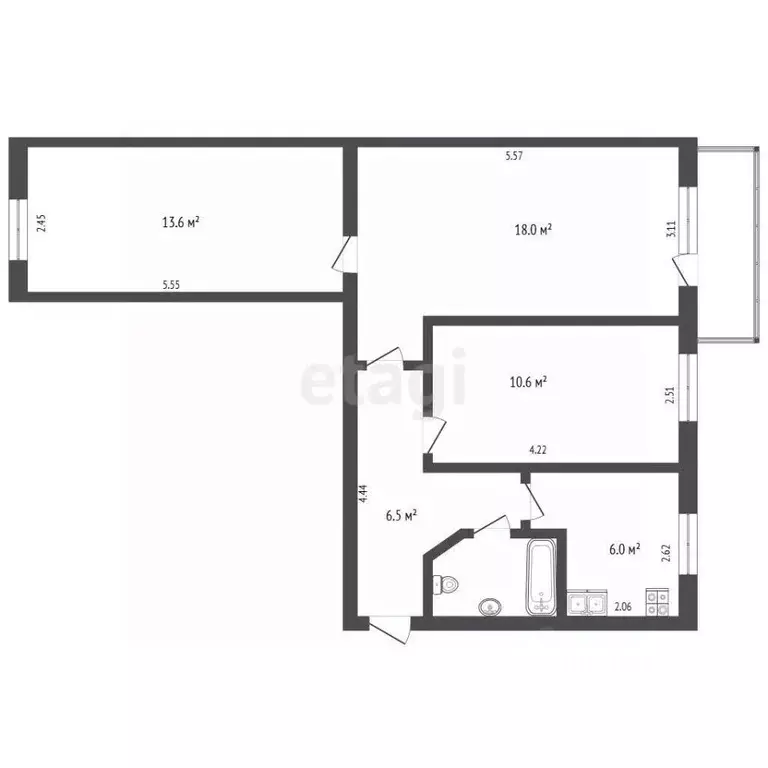 3-к кв. Московская область, Пушкино проезд 3-й Акуловский, 6 (57.8 м) - Фото 2