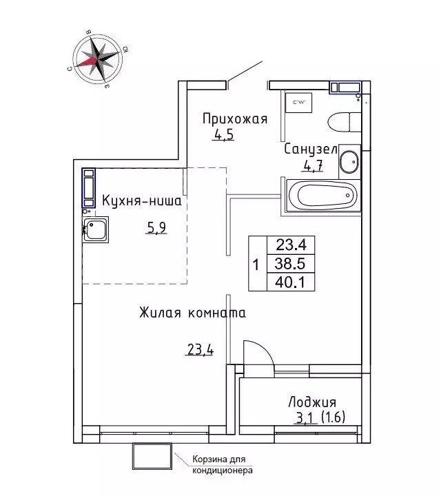 Квартира-студия: Новый, улица Ленина, 6с1 (40.1 м) - Фото 0