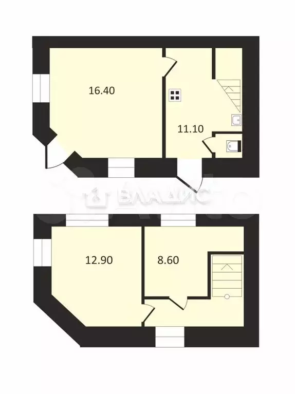 3-к. квартира, 53,6 м, 1/2 эт. - Фото 0