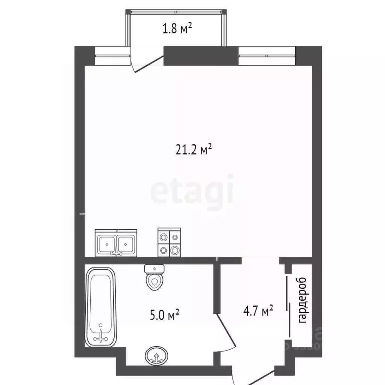 Студия Ростовская область, Ростов-на-Дону ул. Нансена, 109/2 (22.0 м) - Фото 2