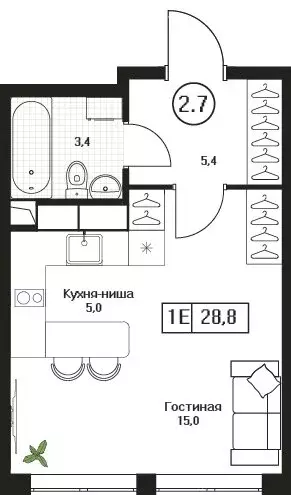 Квартира-студия: Пушкино, ЖК Пушкино Град (28.8 м) - Фото 1