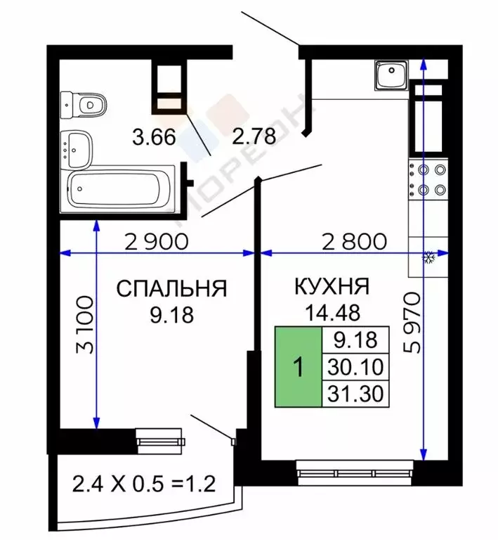 1-комнатная квартира: Краснодар, Прикубанский внутригородской округ, ... - Фото 0