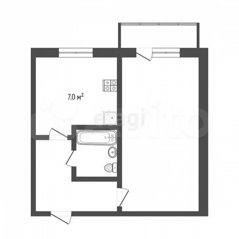 1-к. квартира, 32,8 м, 1/5 эт. - Фото 0