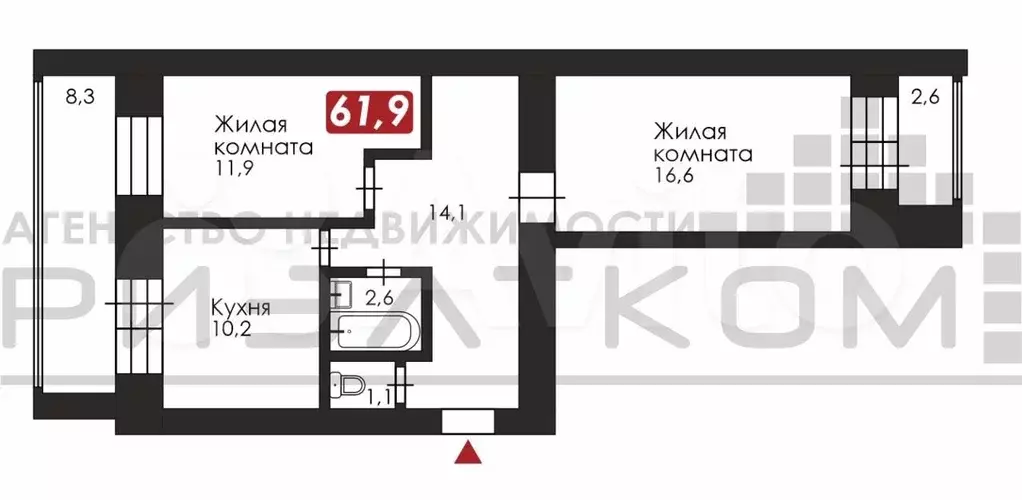 2-к. квартира, 61 м, 3/10 эт. - Фото 0