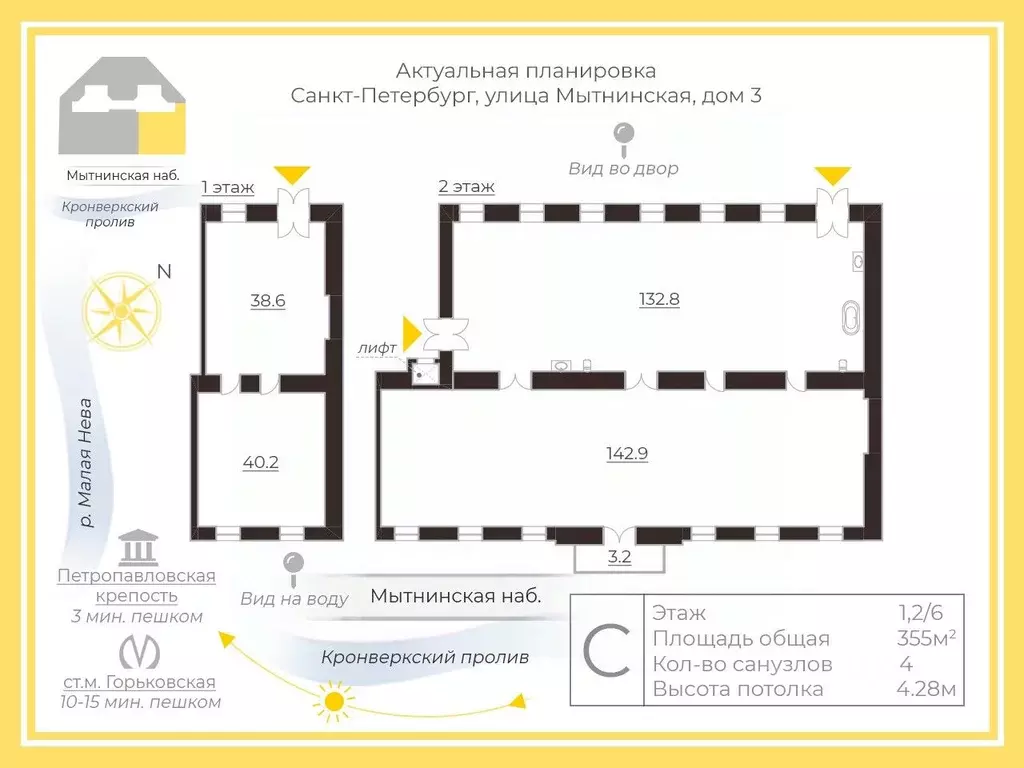 Свободной планировки кв. Санкт-Петербург Мытнинская наб., 3 (355.0 м) - Фото 2