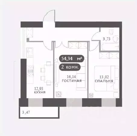 2-к кв. Красноярский край, Красноярск Академгородок мкр,  (54.34 м) - Фото 0