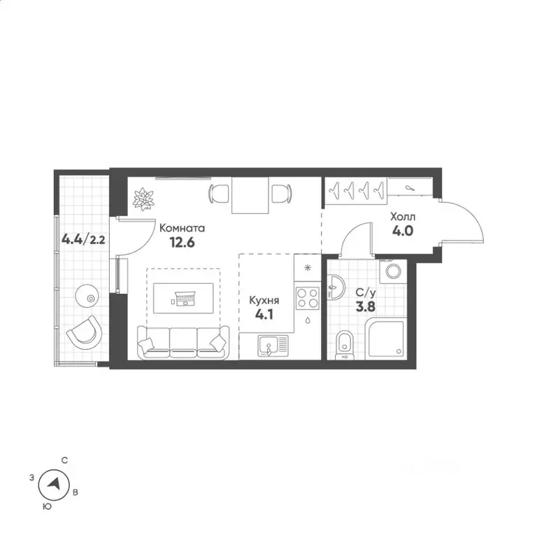 Студия Свердловская область, Екатеринбург Солнечный жилрайон,  (26.7 ... - Фото 1