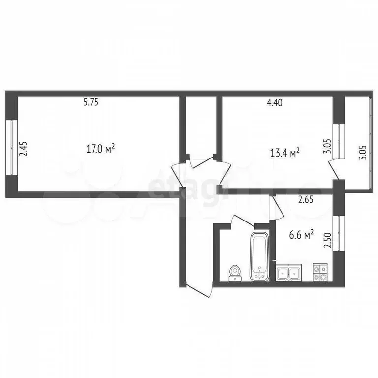 2-к. квартира, 48,8 м, 5/5 эт. - Фото 0