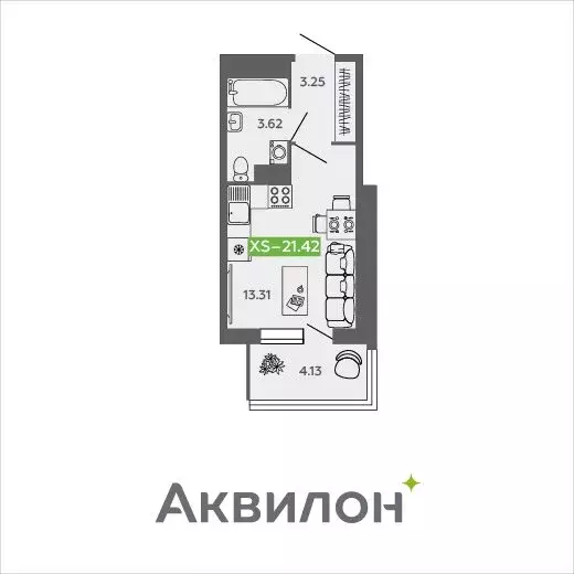 Квартира-студия: Северодвинск, проспект Труда, 74к2 (21.42 м) - Фото 0