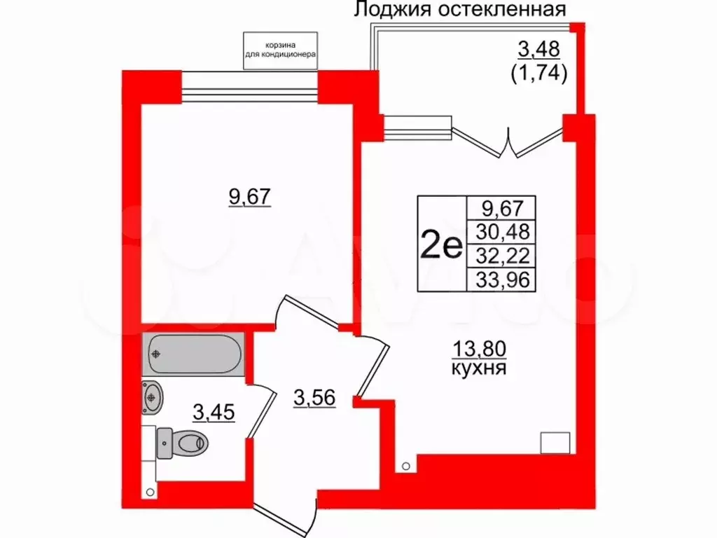 1-к. квартира, 32,2 м, 5/6 эт. - Фото 1