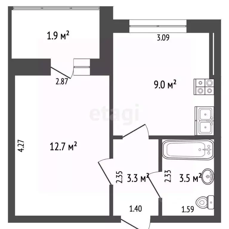 1-к кв. Калининградская область, Калининград ул. Николая Карамзина, 46 ... - Фото 2