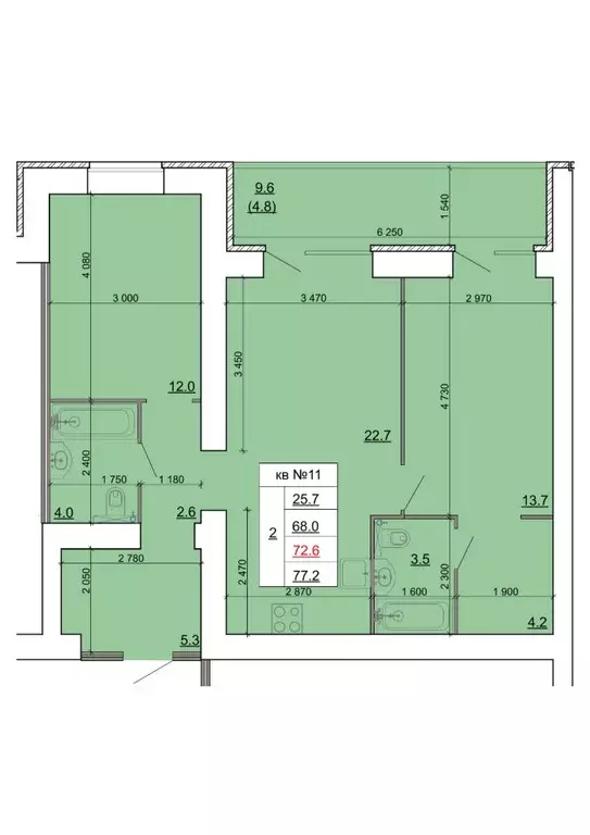 2-к кв. Костромская область, Кострома Новый город мкр,  (72.6 м) - Фото 1