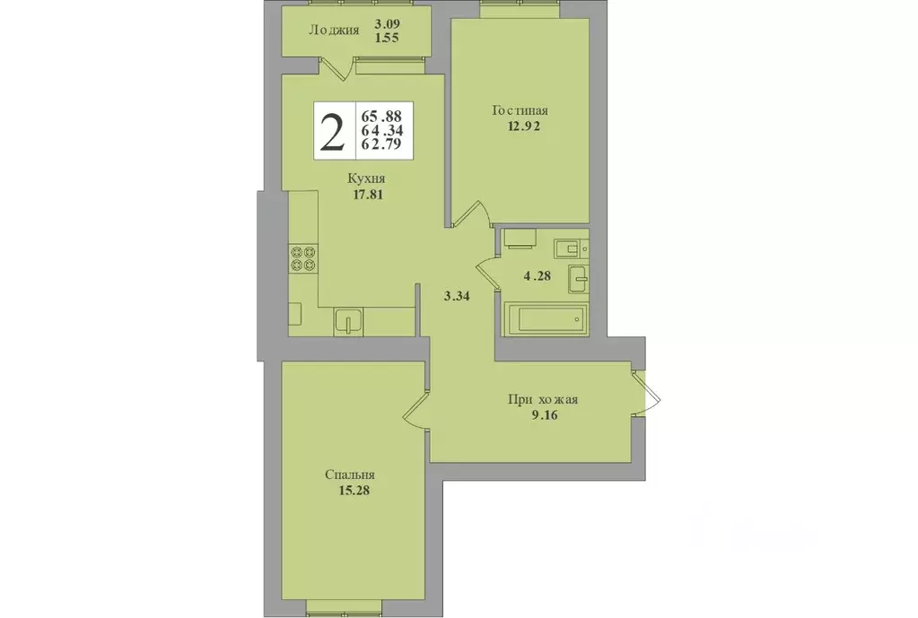 2-к кв. Калининградская область, Калининград Минусинская ул., 7 (64.34 ... - Фото 1