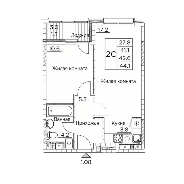 2-к кв. Приморский край, Владивосток ул. Расула Гамзатова, 7к3 (44.1 ... - Фото 1
