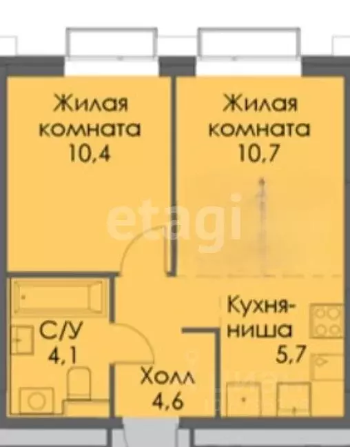 1-к кв. Татарстан, Казань Сиберово жилой комплекс (35.5 м) - Фото 2