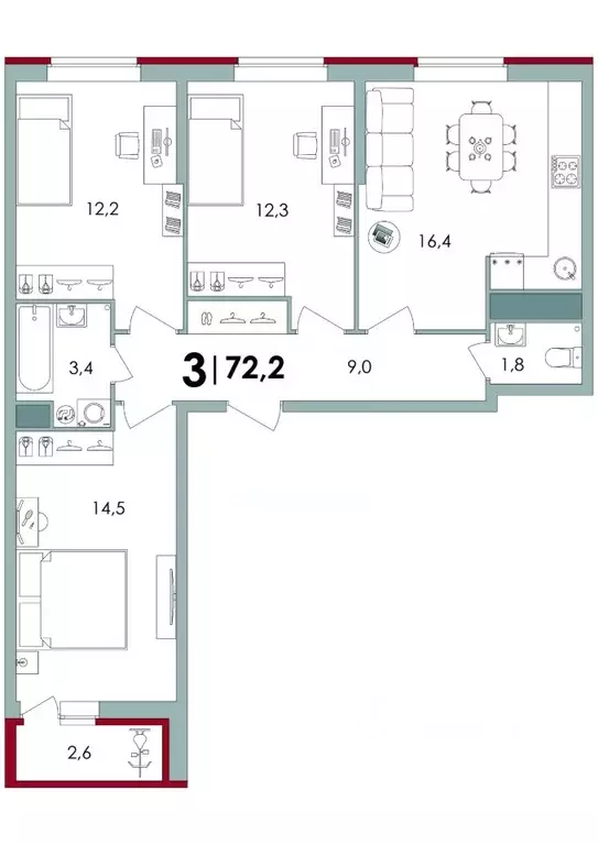 3-к кв. Тверская область, Калининский муниципальный округ, д. Батино  ... - Фото 1