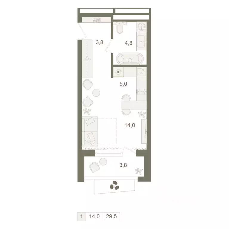 1-к кв. Башкортостан, Уфа Родина Парк жилой комплекс (29.5 м) - Фото 1