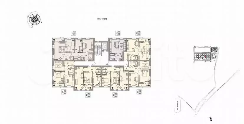 2-к. квартира, 53,3м, 2/3эт. - Фото 1