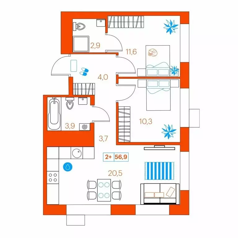 2-комнатная квартира: Тюмень, улица Ветеранов Труда, 36А/3 (56.9 м) - Фото 0