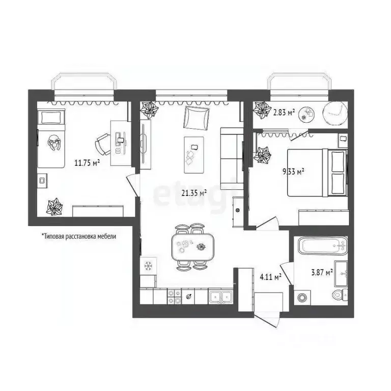 2-к кв. Тюменская область, Тюмень ул. Фармана Салманова, 3 (49.4 м) - Фото 1