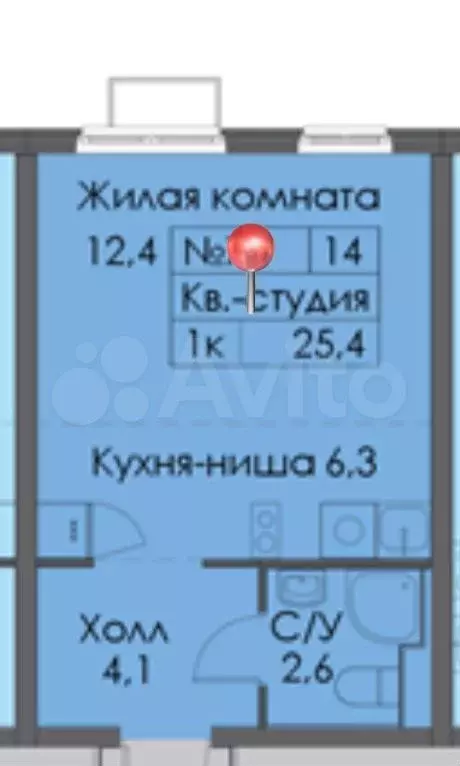 Квартира-студия, 25,4 м, 6/24 эт. - Фото 0