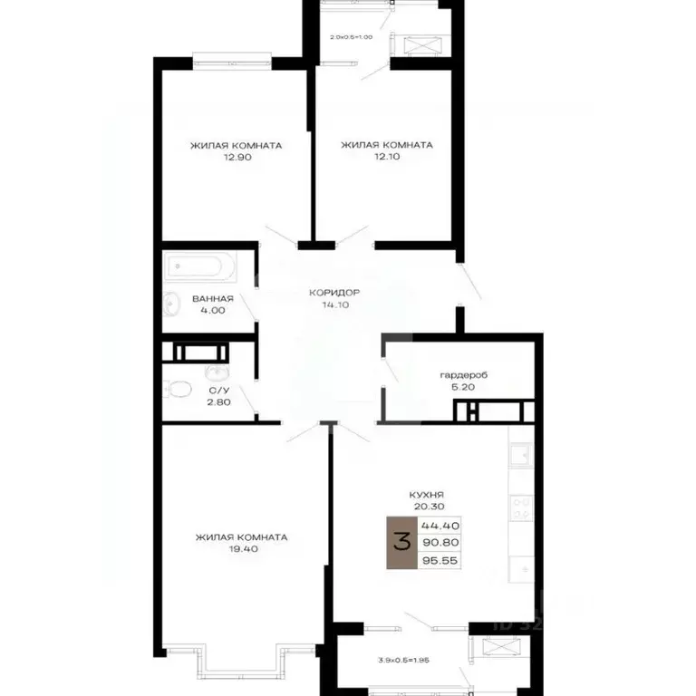 3-к кв. Краснодарский край, Краснодар Школьный мкр, ул. Школьная, 1 ... - Фото 2