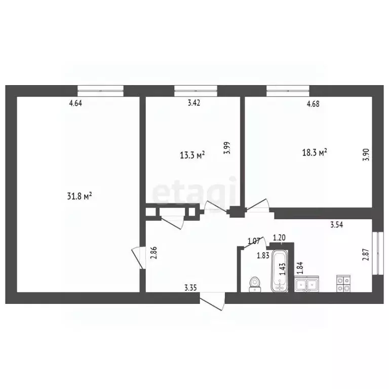 3-к кв. Кемеровская область, Новокузнецк ул. Орджоникидзе, 34 (85.0 м) - Фото 1