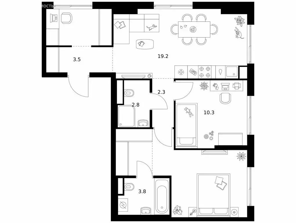 2-комнатная квартира: Москва, Очаковское шоссе, 5к1 (63.7 м) - Фото 0
