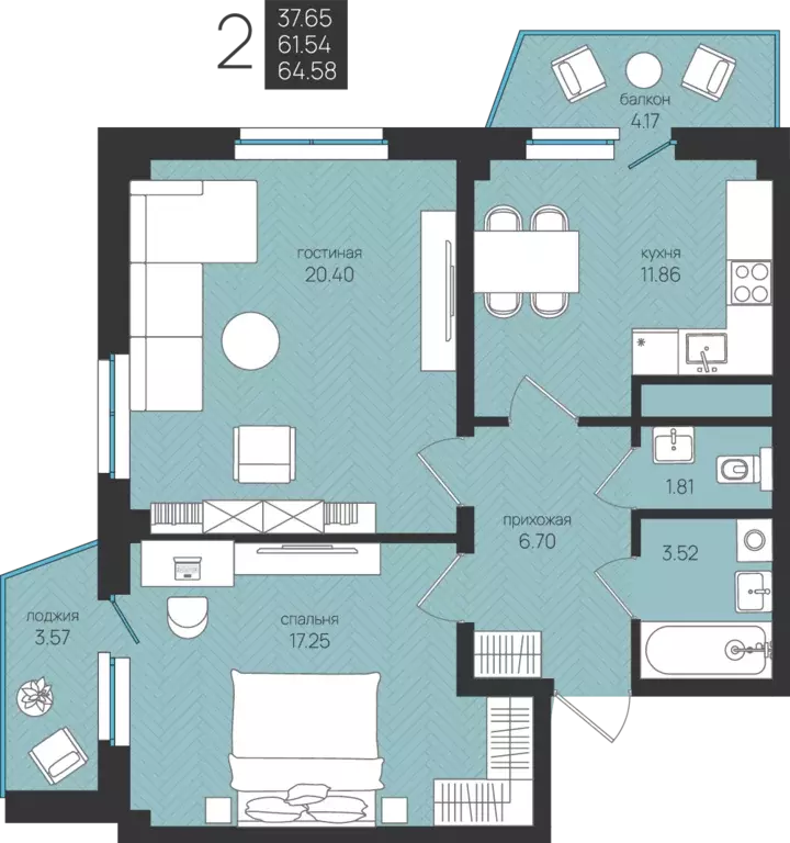 Продаётся 2-к квартира, 64.58 м - Фото 1