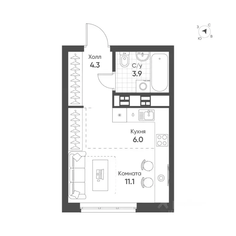 Студия Свердловская область, Екатеринбург Солнечный жилрайон,  (25.3 ... - Фото 1