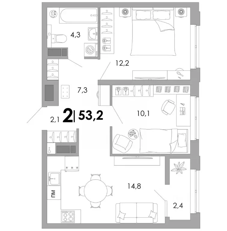 2-к кв. Владимирская область, Владимир Уно жилой комплекс (53.2 м) - Фото 1