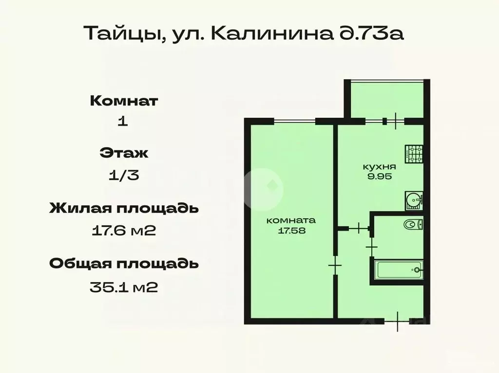 1-к кв. Ленинградская область, Гатчинский район, Тайцы городской ... - Фото 1