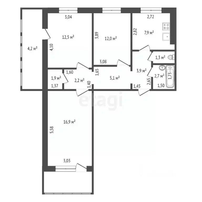 3-к кв. Башкортостан, Уфа ул. Академика Королева, 29/2 (66.4 м) - Фото 2