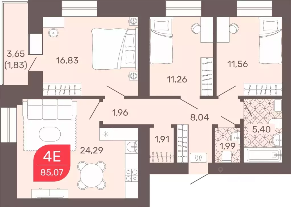 3-к кв. Забайкальский край, Чита Романовский мкр, 32 (85.07 м) - Фото 0
