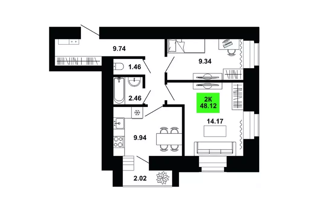 2-к кв. Кировская область, Кирово-Чепецкий район, Федяковское с/пос, ... - Фото 1