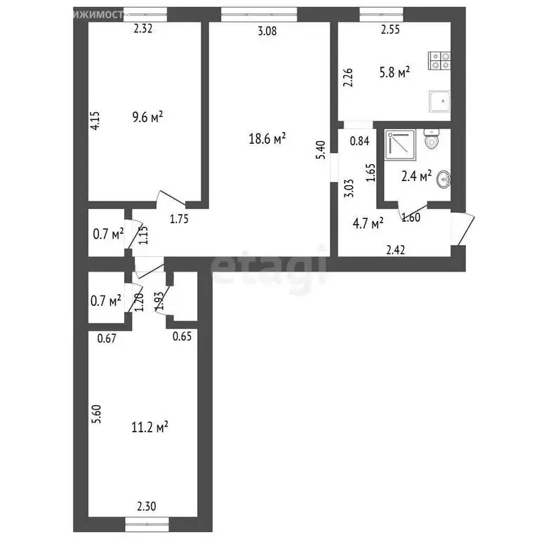 3-комнатная квартира: Ишим, улица Красина, 11 (53.7 м) - Фото 1