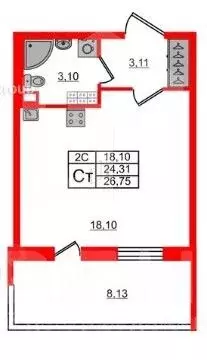 Студия Санкт-Петербург Пулковское ш., 103В (24.31 м) - Фото 1