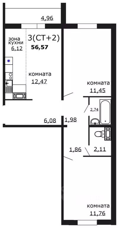 3-к кв. Челябинская область, Челябинск Краснопольская Площадка 1 ... - Фото 1