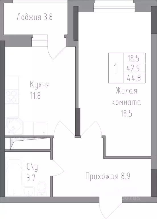 1-к кв. Липецкая область, Липецк ул. Тельмана, 120 (44.8 м) - Фото 0