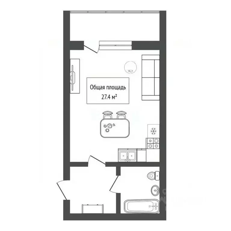 Студия Новосибирская область, Новосибирск ул. Фадеева, 66/4 (27.4 м) - Фото 2