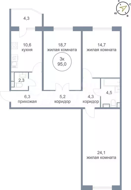 3-к. квартира, 95 м, 8/21 эт. - Фото 0