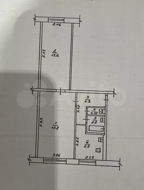 2-к. квартира, 43,7 м, 1/5 эт. - Фото 0