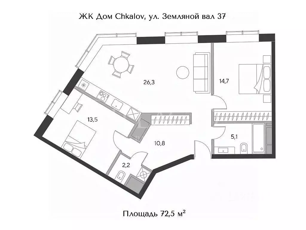 2-к кв. Москва пл. Курского Вокзала, 1 (72.5 м) - Фото 1
