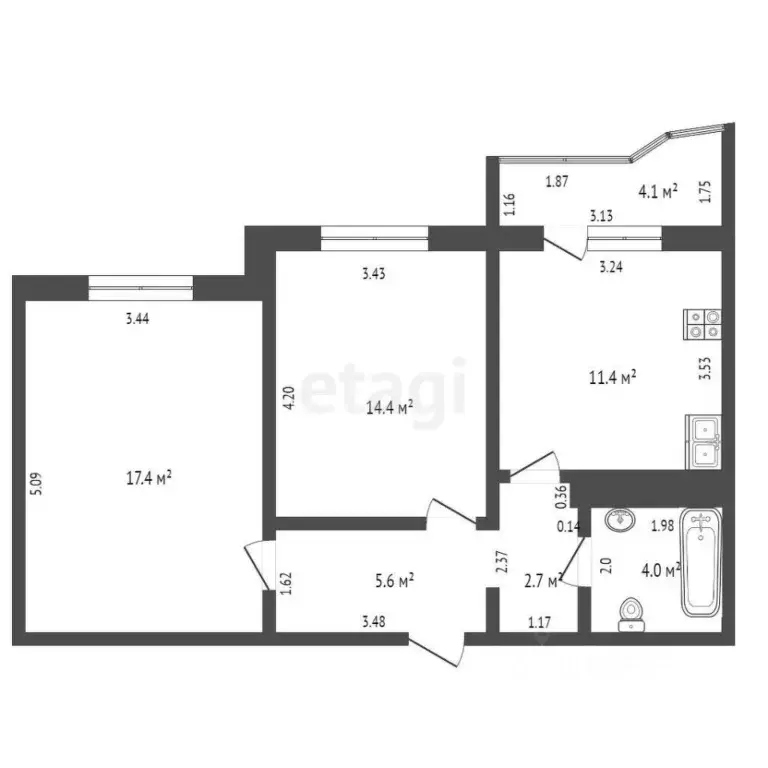 2-к кв. Оренбургская область, Оренбург ул. Гаранькина, 21/1 (58.0 м) - Фото 1