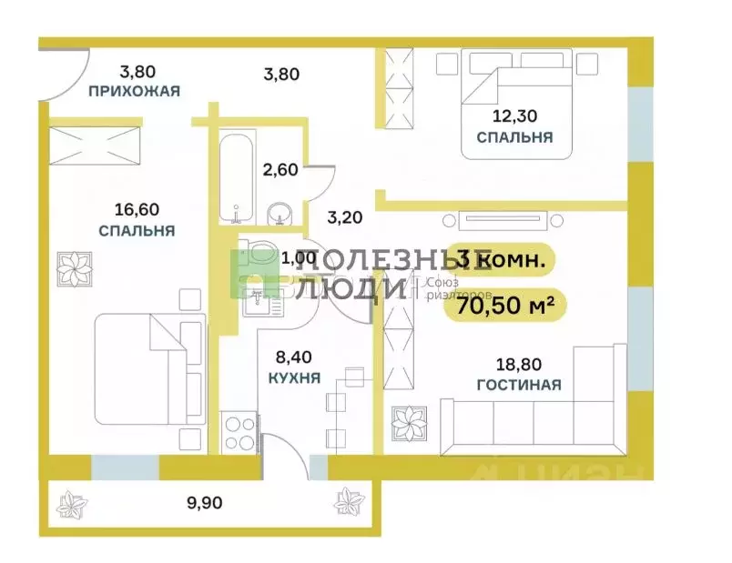 3-к кв. Красноярский край, Красноярск Вербная ул., 5 (76.9 м) - Фото 1