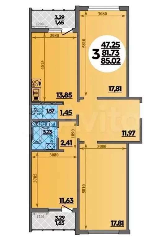 3-к. квартира, 85м, 8/18эт. - Фото 1