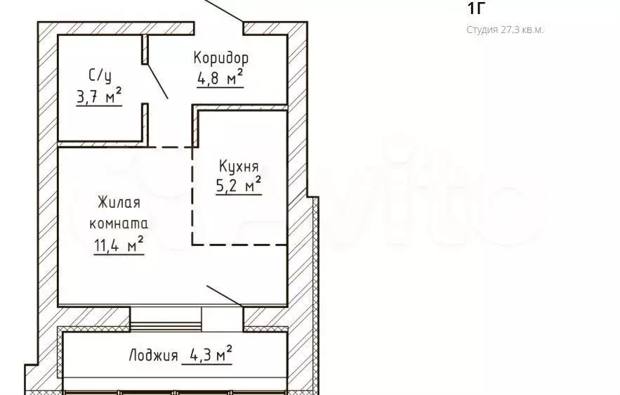 Квартира-студия, 27,5 м, 5/9 эт. - Фото 1