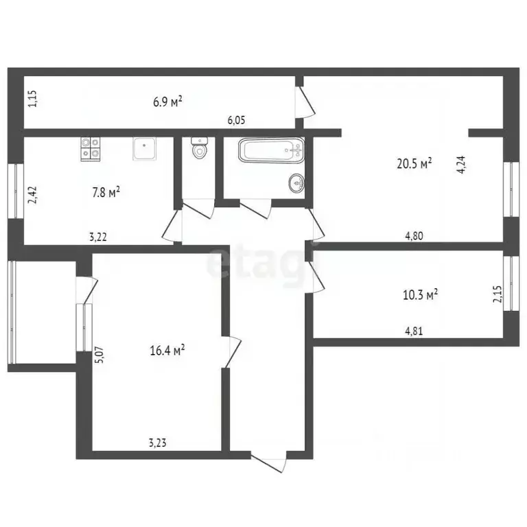 3-к кв. Томская область, Томск ул. Сергея Лазо, 28 (77.1 м) - Фото 1