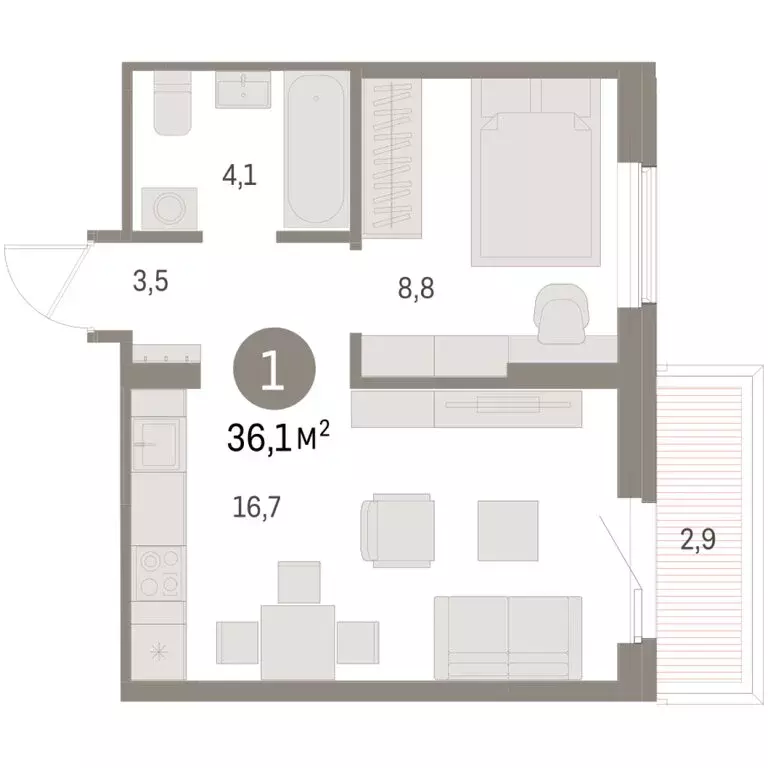 1-комнатная квартира: Курган, жилой район Центральный, ЖК Дом Кино ... - Фото 1